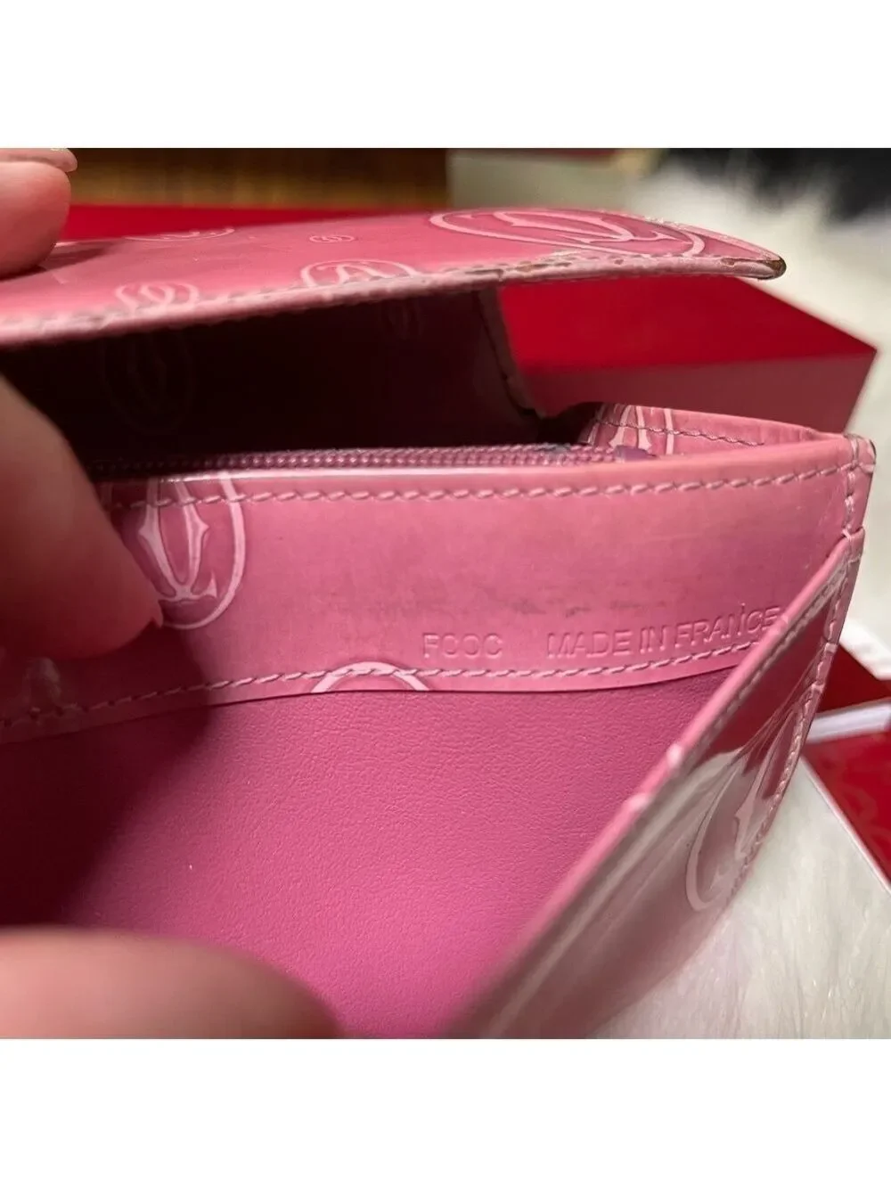 CARTIER MUST DE CARTIER HAPPY BIRTHDAY PINK PATENT LEATHER WALLET AUTHENTIC
